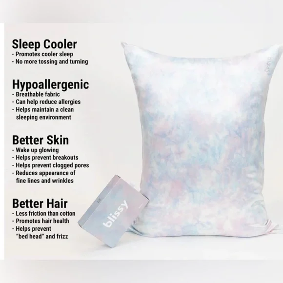 Blissy 22-Momme 100% Mulberry Silk Pillowcase in Tie Dye Standard Size 20”x 26” - Picture 3 of 8